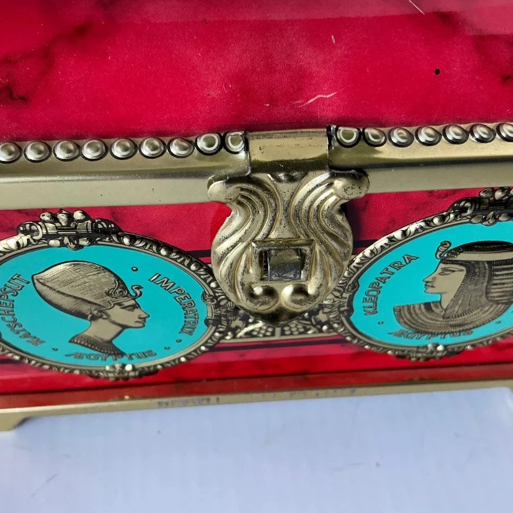 Blue Bird Vintage Egyptian Confectionery Tin Money Box Cleopatra Tutankhamun Red